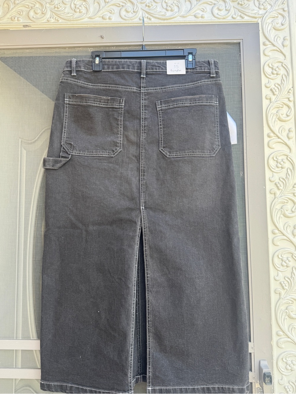 love, Fire Black Denim Skirt with Clip Hanger